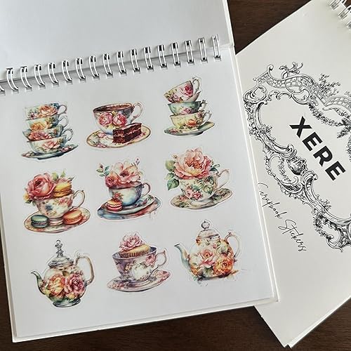 Miniatura 3 de XERE Juego de té de 90 piezas de calcomanías para cuadernos de cuatro estaciones, cuaderno de bocetos, marcadores, diario basura, planificador de