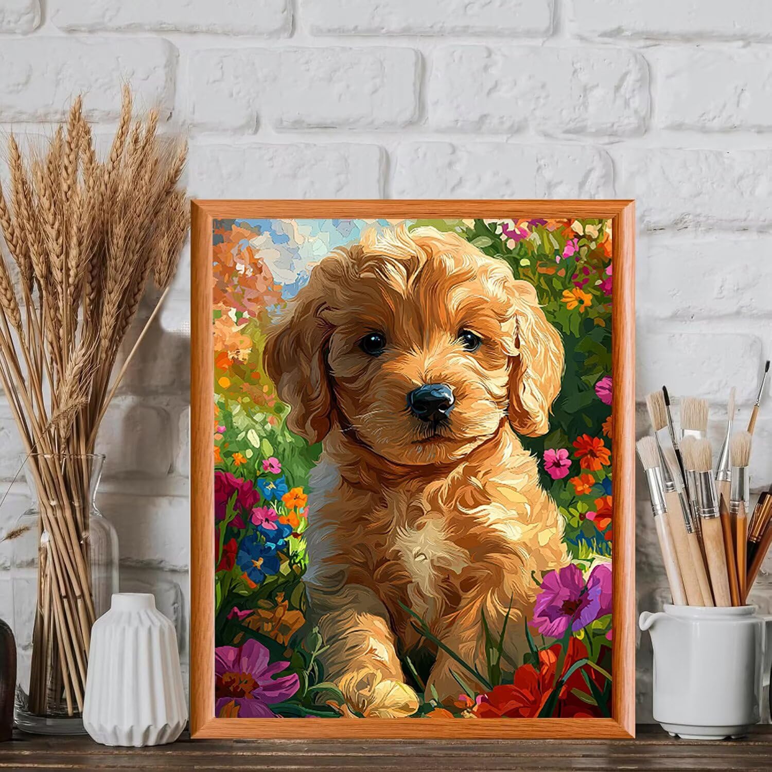 WEISHIWE Haustierhund Malen Nach Zahlen Erwachsene Anfänger, 80x100cm c-99 | Malen nach Zahlen Erwachsene Leinwand Kit, DIY Handgemalt Ölgemälde Set mit 3-Pinseln und Acrylfarbe für Wanddeko,Ohne Rahmen