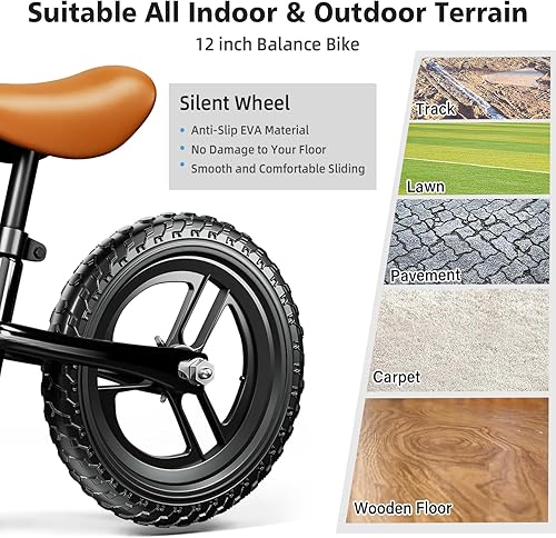 Miniatura 5 de Colorful Lighting - Bicicleta de equilibrio sin pedal de 12 pulgadas para niños, de 24 meses a 5 años de edad, bicicleta ligera de equilibrio