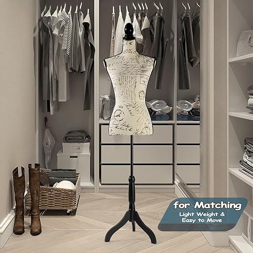 Miniatura 5 de SIMEFUL Maniquíes femeninos con soporte de base de trípode, maniquí ajustable de altura de 52 a 67 pulgadas, forma de ropa portátil para coser