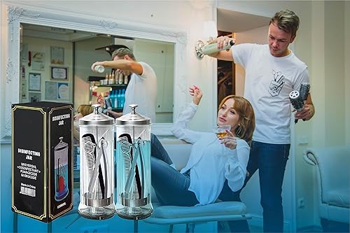 Miniatura 7 de Tarro desinfectante de peluquero de 35 onzas, tarro esterlizador, tarro de peluquero, tarros de manicura de vidrio, desinfectante, peine de salón,