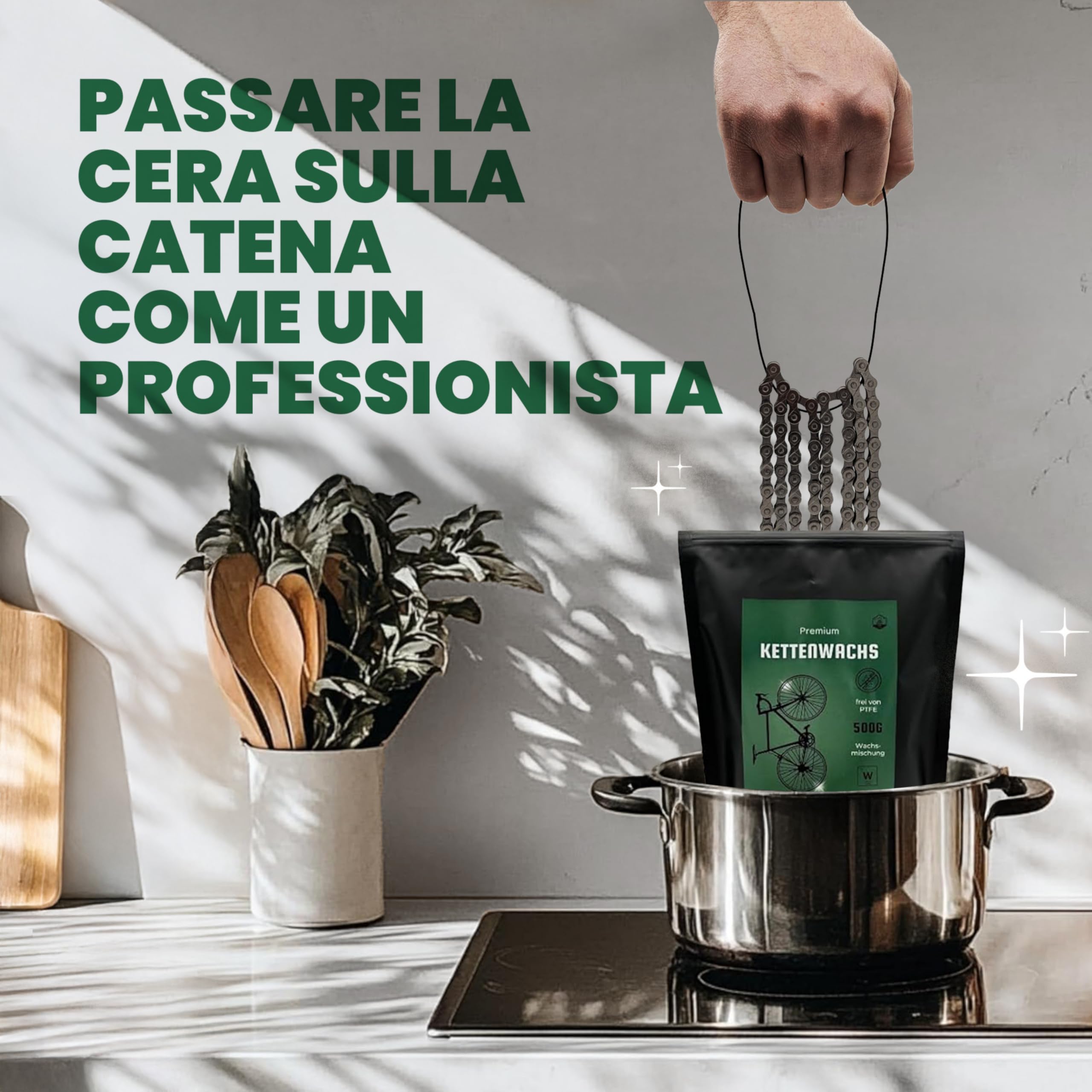 24SENDIT set di cera a caldo pro - 500g di cera + 120ml di cera liquida + sgrassatore + anello di supporto - per principianti e professionisti - per bici da corsa, gravel, MTB ed e-bike - senza PTFE