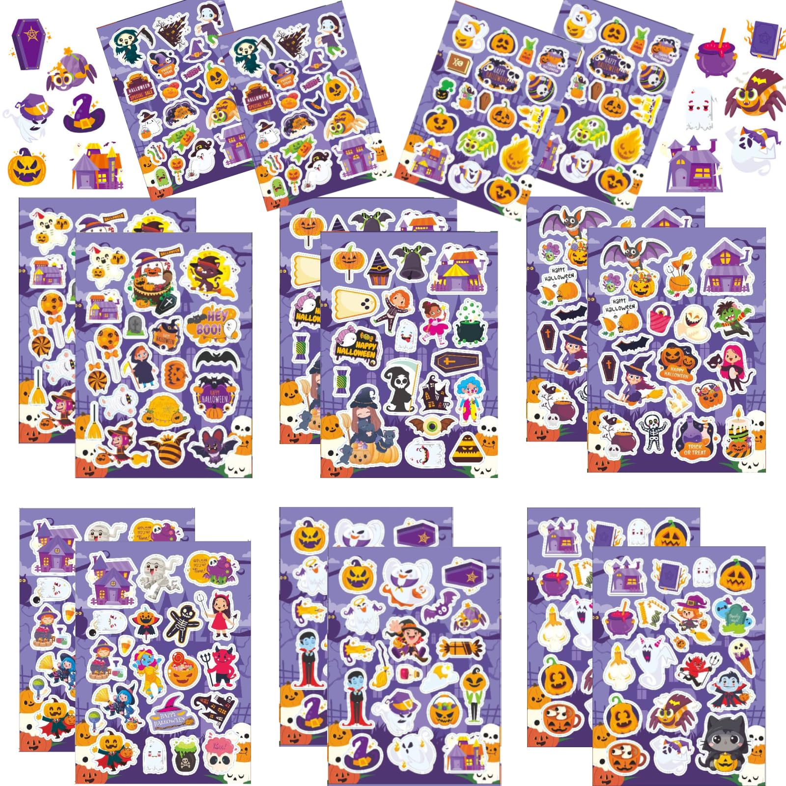 NESLIN Halloween Pumpkin Ghost Witch Bat Sticker, Holographic Laser Shining Luggage Party Decoration, Halloween Party Waterproof Halloween Party Favors Gifts Funny Stickers for Kids