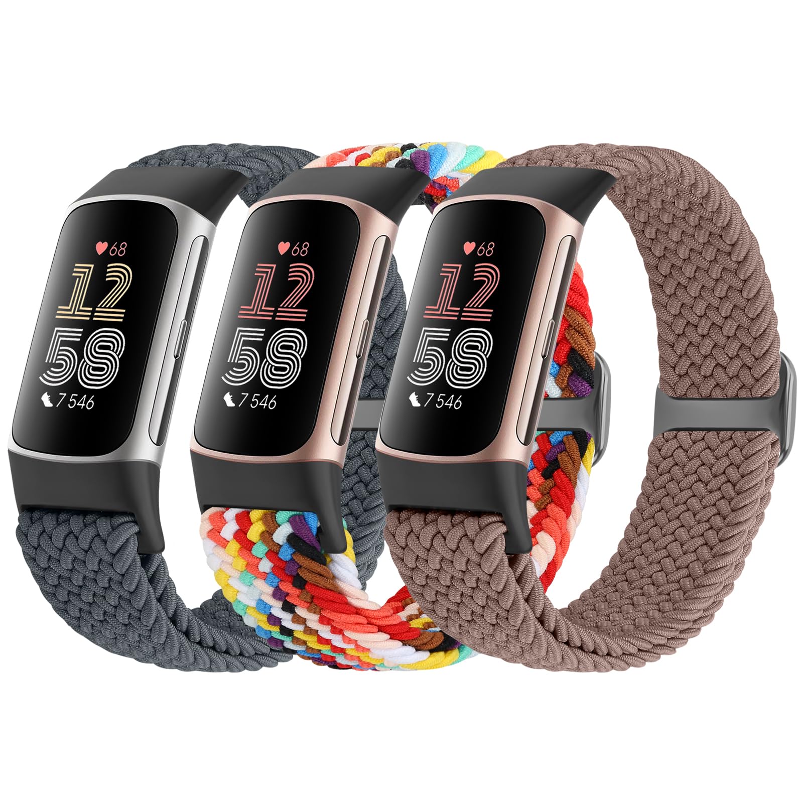 Acortjl Braided Solo Loop Bands Compatible with Fitbit Charge 6/Charge 5, Adjustable Stretchy Nylon Woven Replacement Wristbands for Fitbit Charge 6/