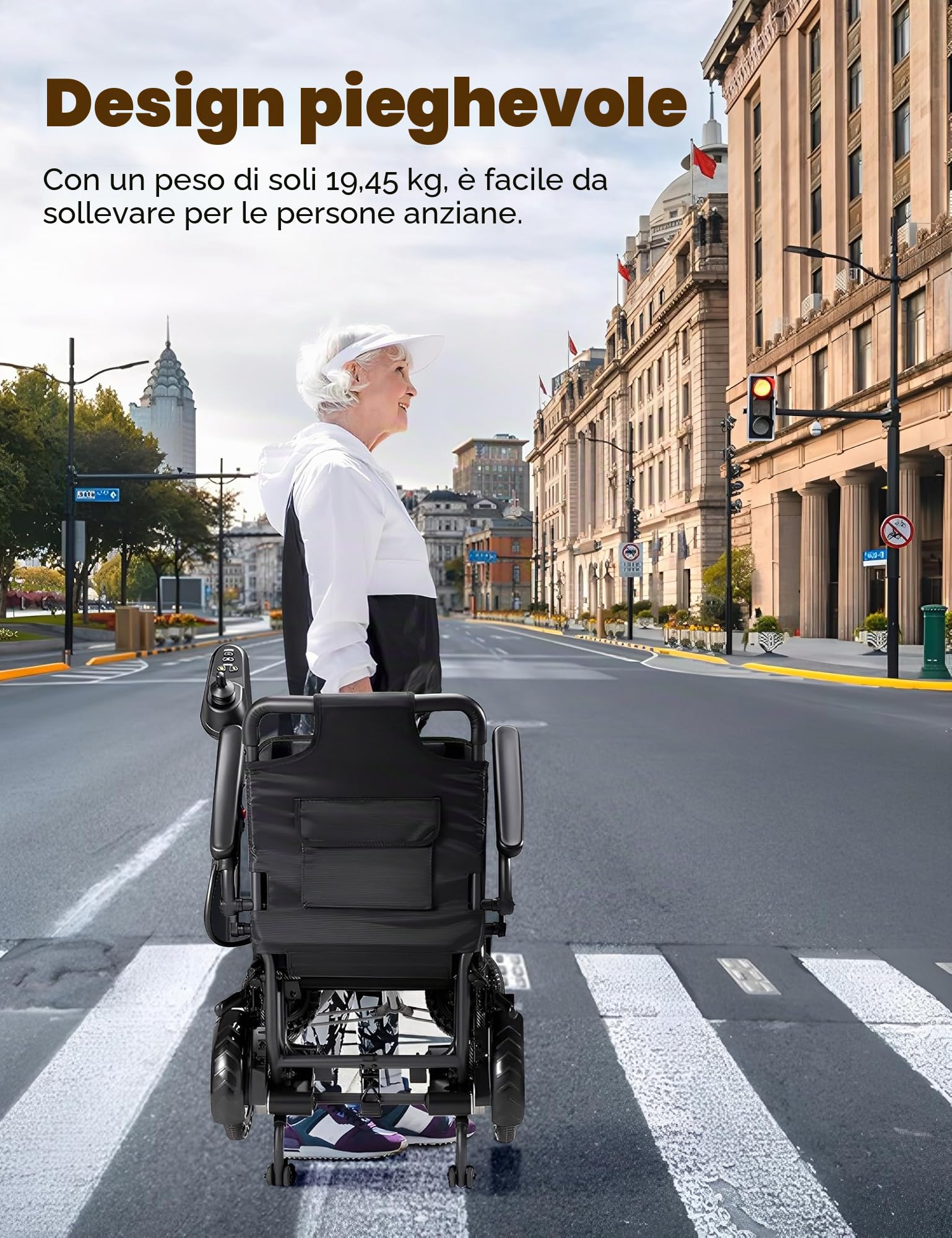 Scooter elettrico per sedia a rotelle, sedie a rotelle elettriche per adulti, pieghevole, con batteria al litio rimovibile da 10 Ah e potente motore da 500 W, portata 20 km, design compatto e adatto
