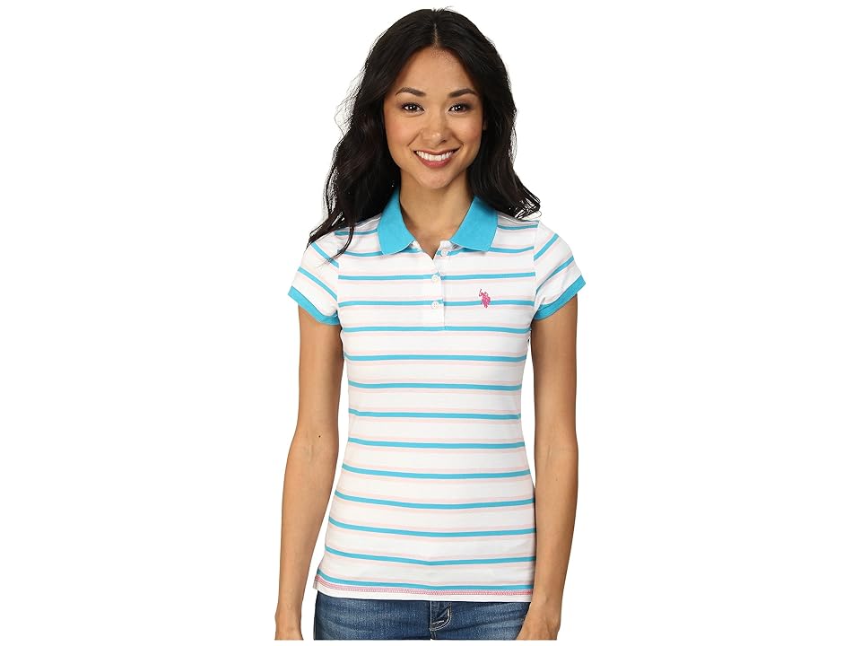 

U.S. POLO ASSN. Striped Jersey Polo (Surf Blue) Women's Clothing