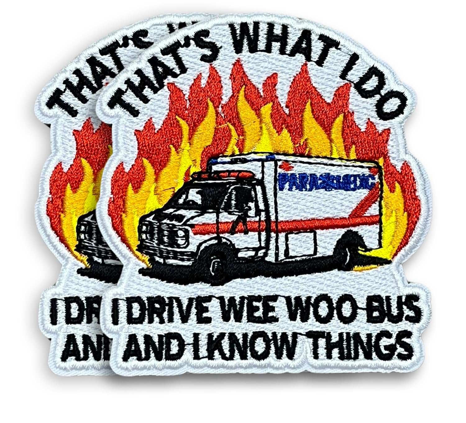 (Set 2 Pcs) I Drive Wee Woo Bus Ambulance Patches Funny Ambulance Driver Gifts EMT EMS Emergency Paramedic Applique Embroidered Sew on Iron on Patch for Backpacks Jeans Jackets Hat T-Shirt