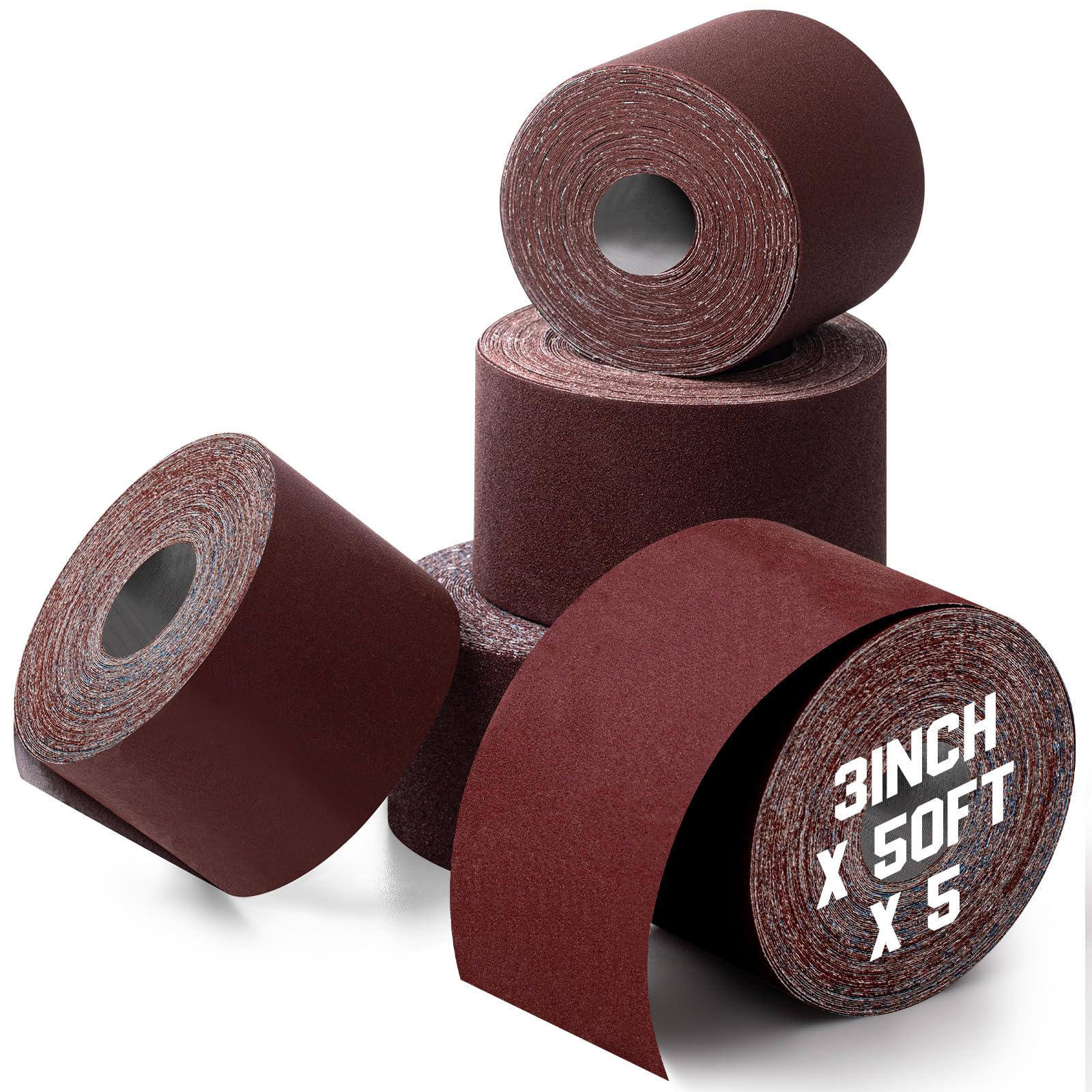 Dimsile 5 Rolls 3" Wide Emery Cloth Roll Abrasive Sandpaper Assortment Pack 80 150 240 320 400 Grits Sandpaper for Metal Wood Furniture Polishing(250