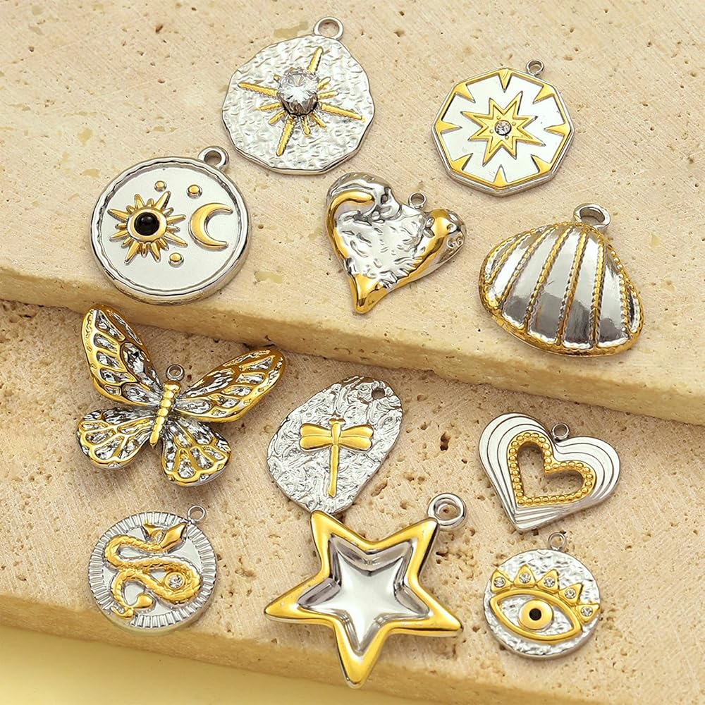 AYHB♡F Qcbuegof Trendy Double Color Heart Star Butterfly Bees Charm