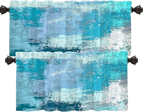 Shrahala Cenefas de cocina de terciopelo suave verde azulado, lienzo de pintura al óleo, arte abstracto, cortina de media ventana, tratamiento de