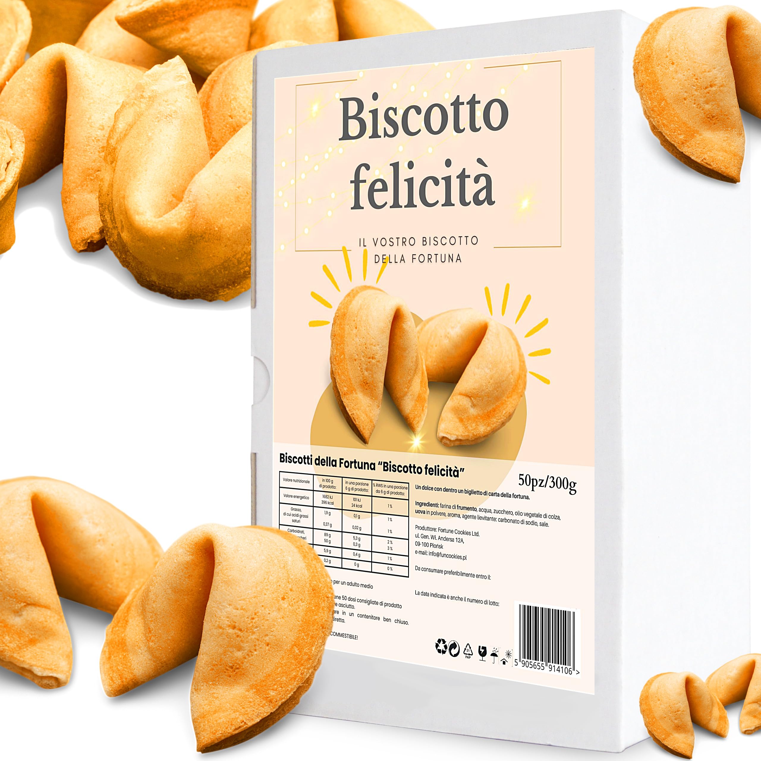 D&D Fun Cookies Biscotti della Fortuna | Biscotti Fortunati | Per una Festa | Biscotti della fortuna cinesi | Biscotti confezionati singolarmente | Biscotti regalo | Fortune Cookies (M, 50, unità)