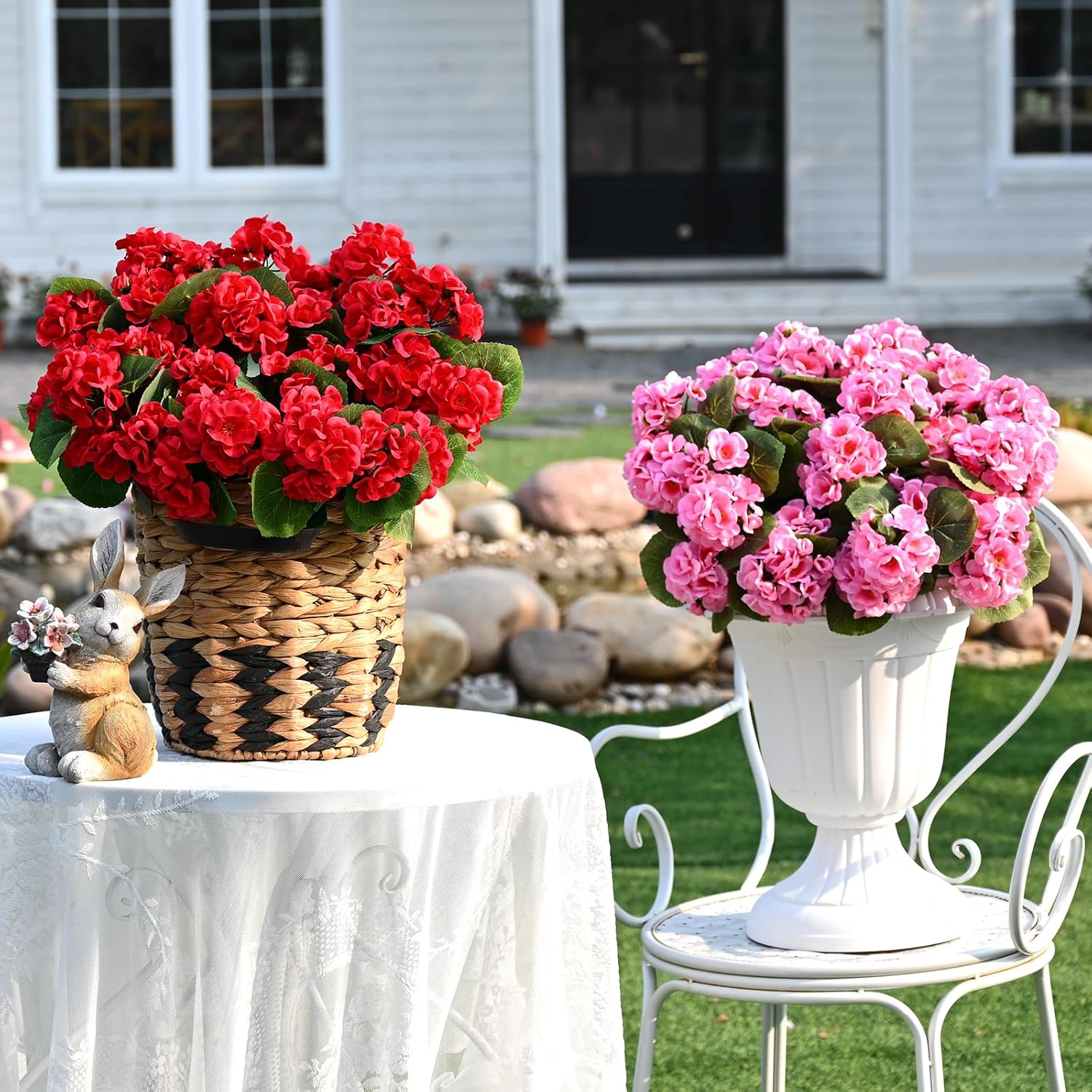 Waipfaru 6 Pcs Artificial Fake Flowers for Outdoors, UV Resistant Outdoor Artificial Plants, Silk Geraniums Red Spring Flower for Garden Porch Planter Patio Balcony Yard Home Decoration (6, Red) - Image 7