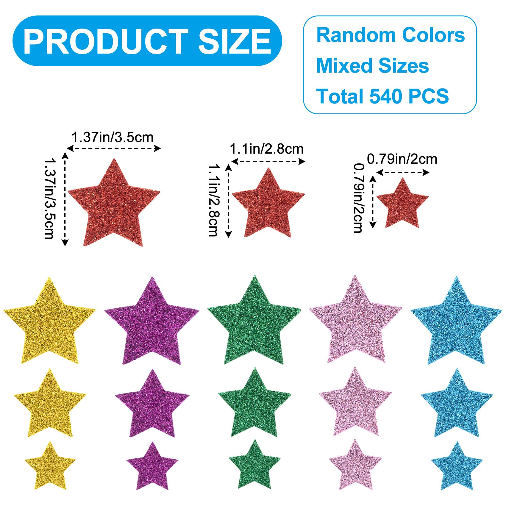 QUARKZMAN 76Pcs Autocollants En Mousse Pailletée 3 Tailles Formes