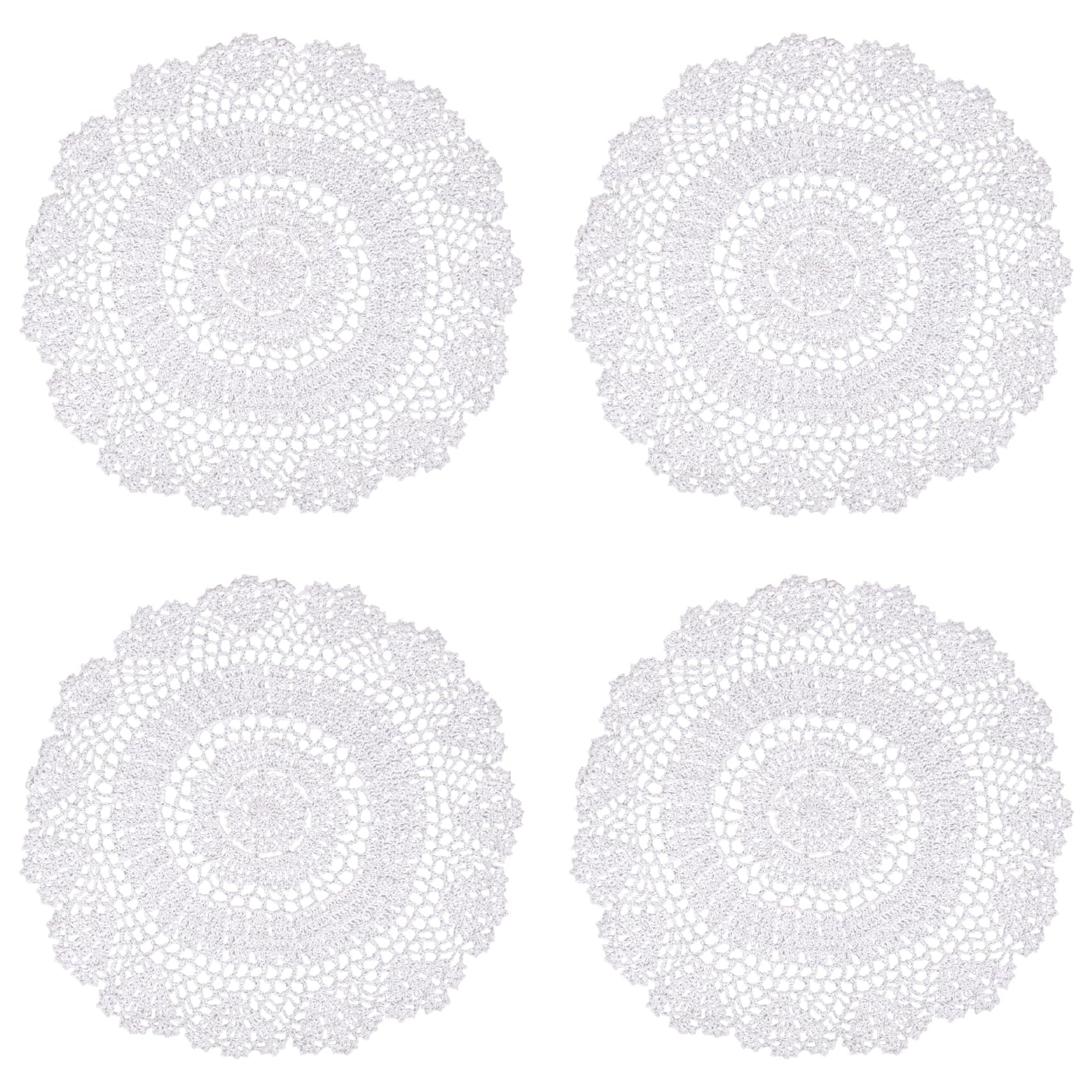 Kilofly Centrini In Cotone All'uncinetto, Motivo Margherite, 34,80 Cm, Confezione Da 4 Pezzi, Cotone, Bianco, 35,5 Cm-image