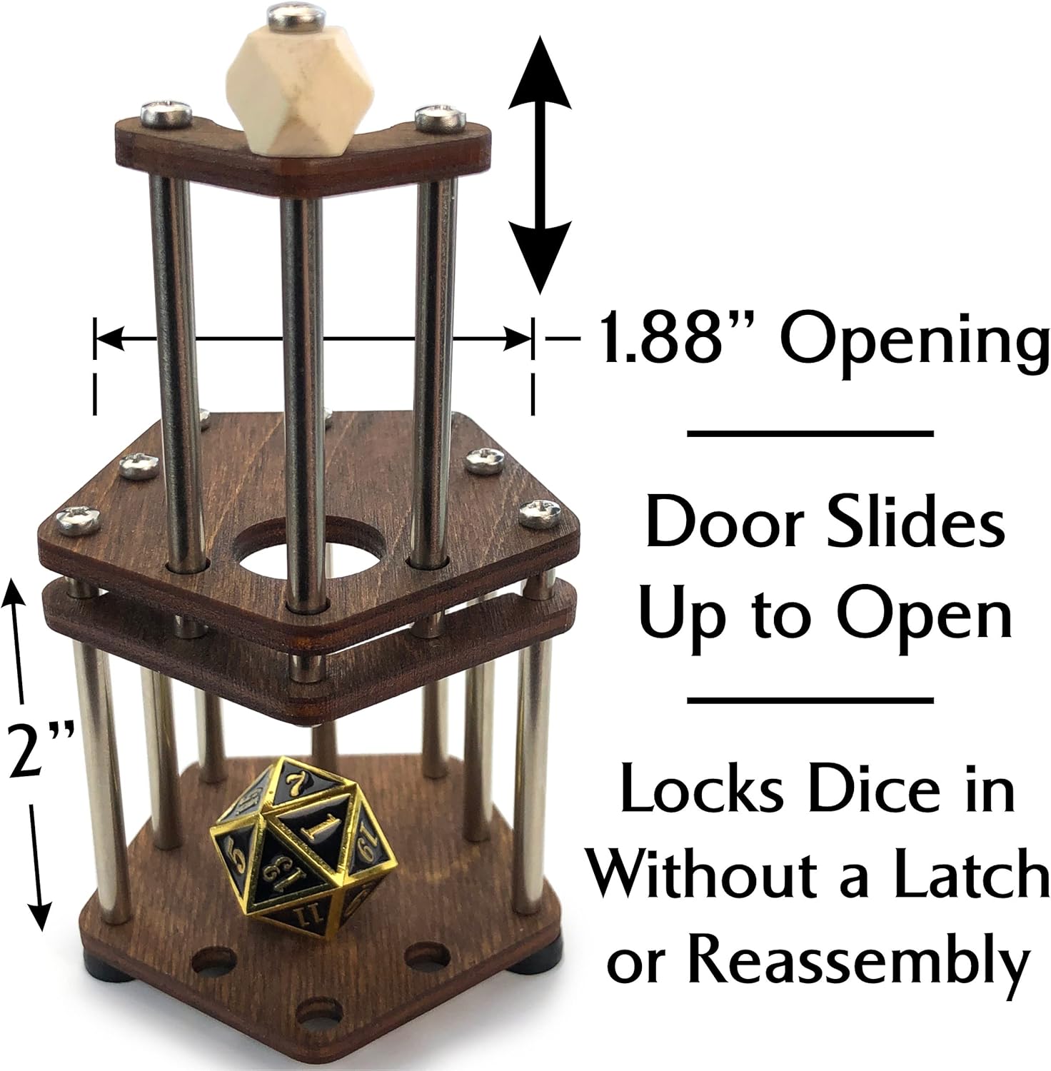 C4Labs DnD Dice Jail | Metal Bars | Cage for Bad Dice | Prison | Walnut