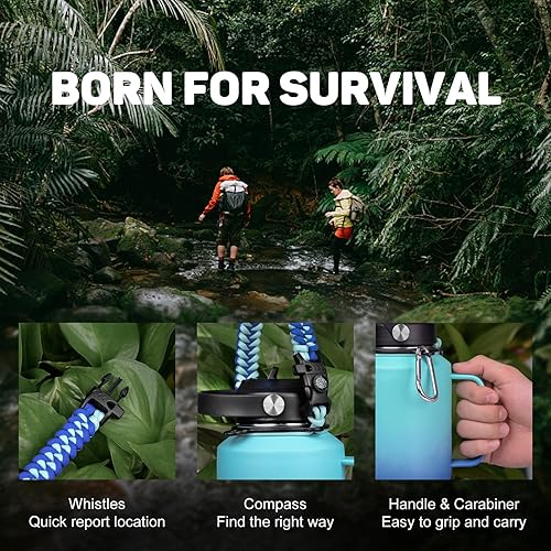 Miniatura 7 de ABOTOCUP Botella de agua de 40 onzas, botella de agua aislada con asa y tapas con popote, botella de agua de acero inoxidable que cabe en cualquier