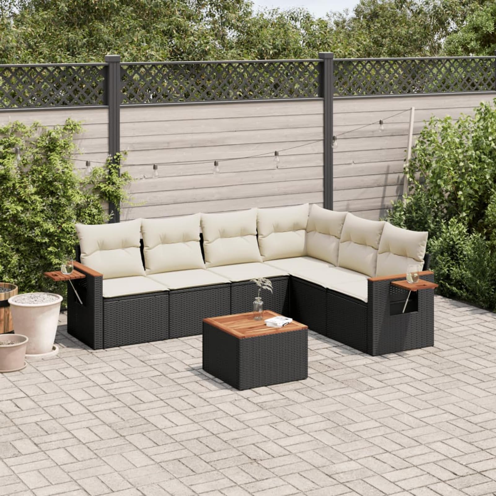 LAPOOH Set da pranzo da giardino 7 pezzi e cuscini in rattan sintetico nero, Set Tavolo e Sedie Giardino, Tavolo e Sedie Terrazza, Mobili da giardino Esterni, Set di mobili da giardino - 3259249