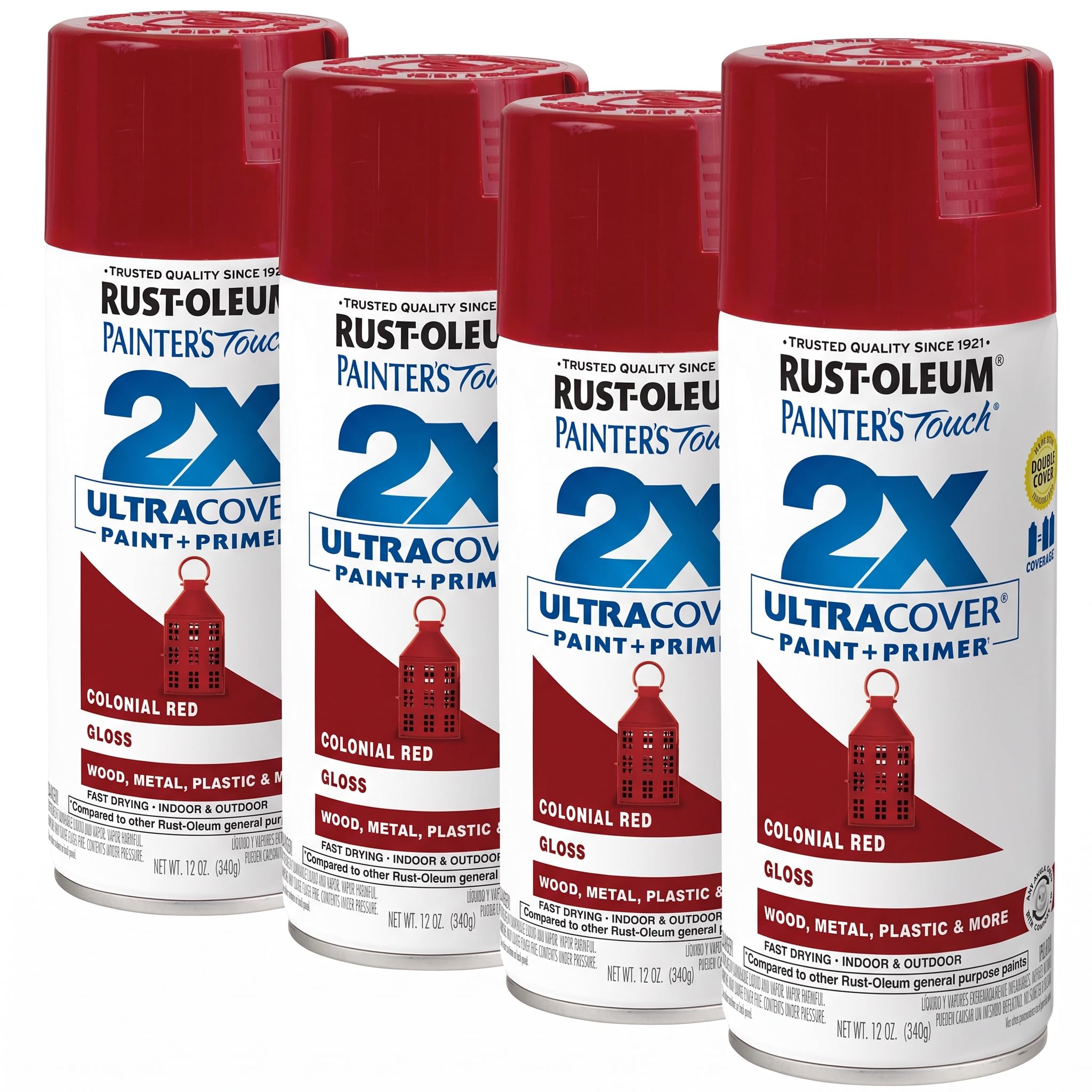 Rust-Oleum 334030 Painter's Touch 2X Ultra Cover Spray Paint, 12 oz, Gloss Colonial Red (Pack of 4)