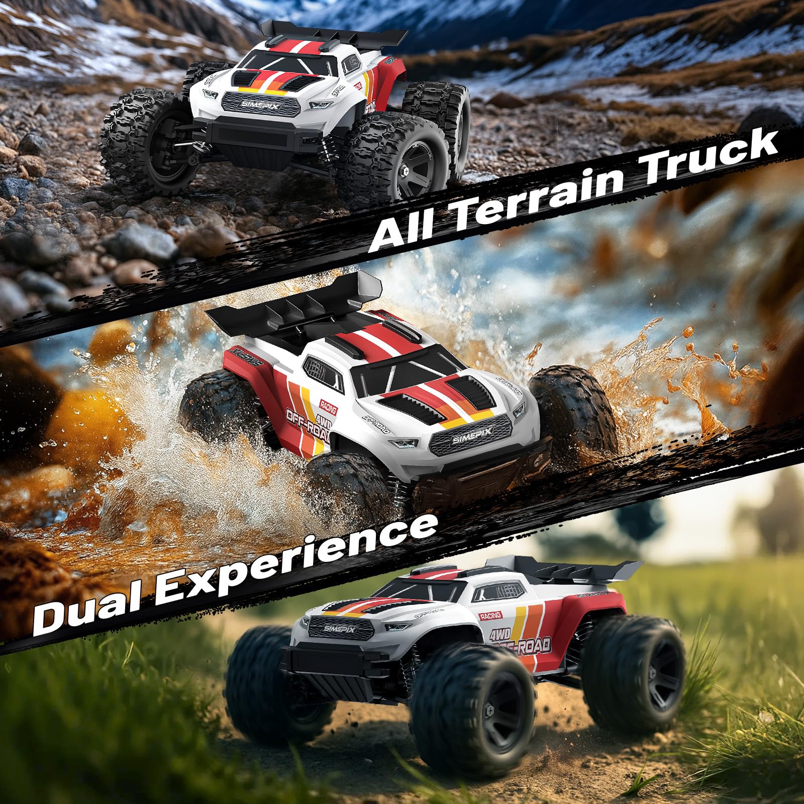 1:18 Ferngesteuertes Auto 4WD Offroad RC Auto 36 km/h schnell, RC mit Ölstoßdämpfern 2.4GHz,2× 7.4V1500mAh wiederaufladbaren,Zwei Karosserien,Outdoor RC Car Geschenk für RCHobby