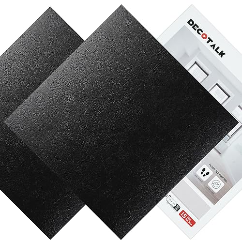 Miniatura 5 de Decotalk Azulejo negro para despegar y pegar de 12 x 12 pulgadas, color negro sólido, para despegar y pegar, impermeable, 15 hojas de vinilo para