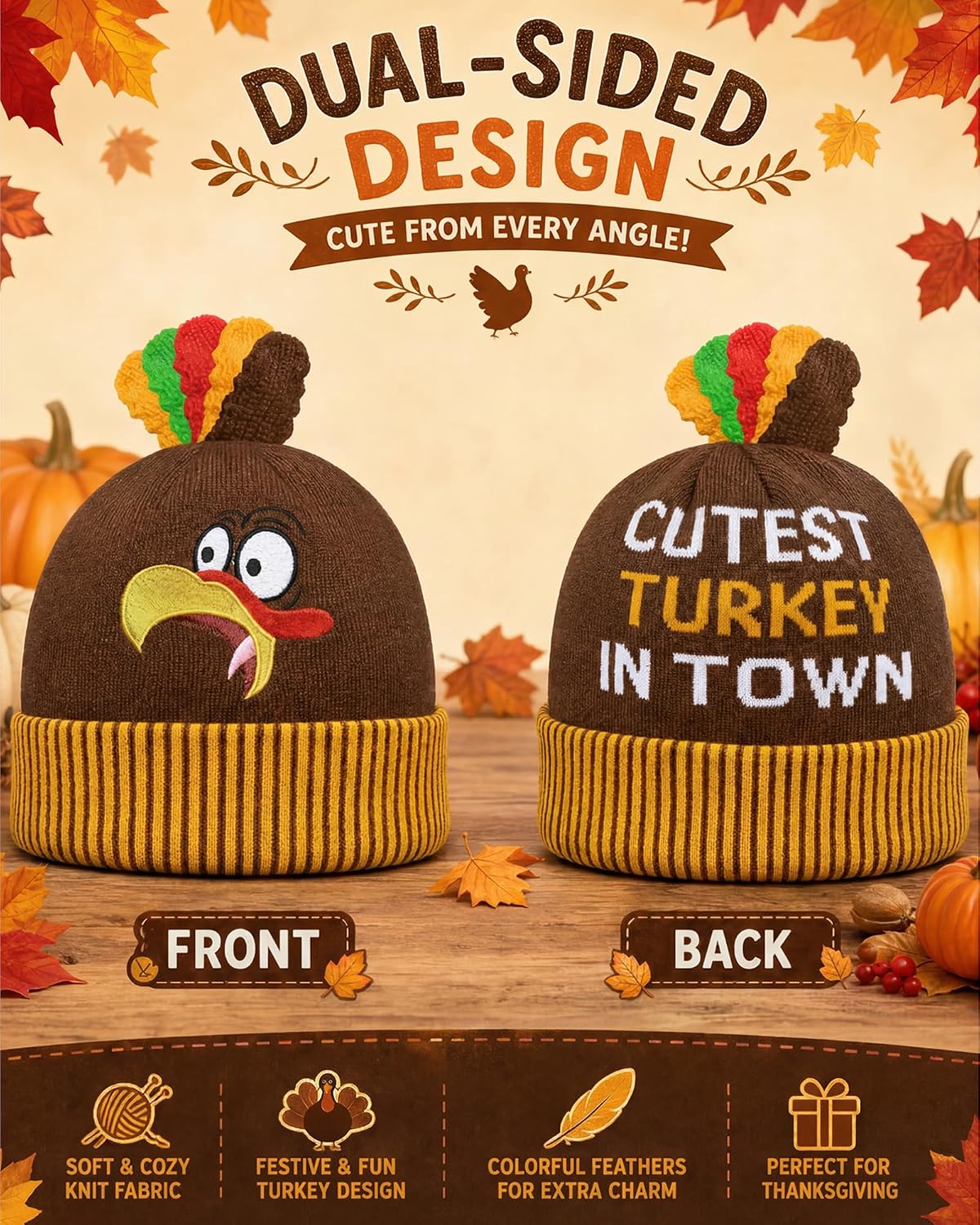 Thanksgiving Turkey Beanie Turkey Trot Hat for Kids Turkey Running Gear