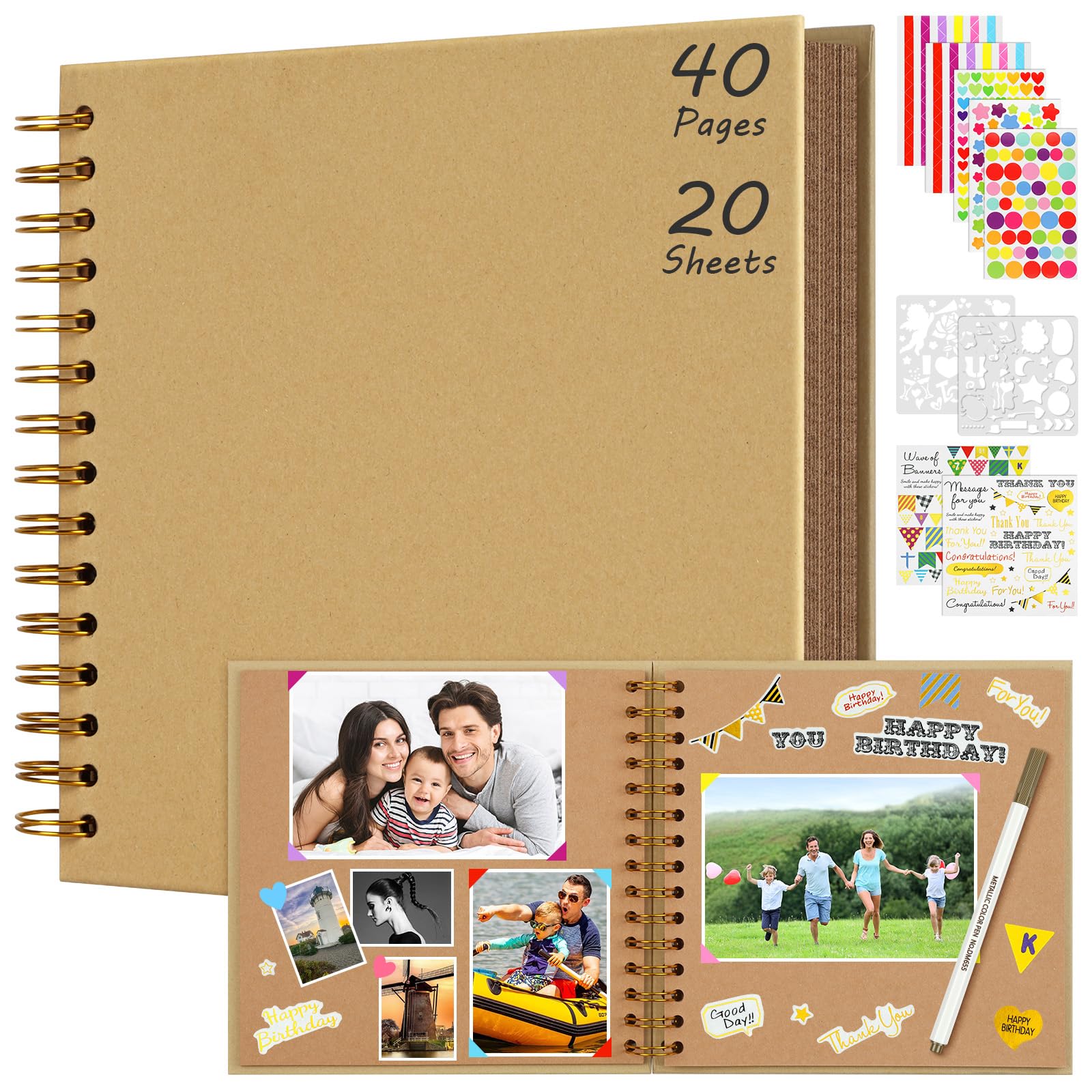 AOOTE DIY Scrapbook Album, 20 Sheets DIY Memory Album, 19.5×19.5cm