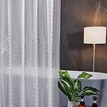 Furlinic Transparent Shower Curtain 120 x 180 cm Anti-Mould Waterproof with Glass Block at Bottom Sparkling Bath Curtain with 8 Hooks