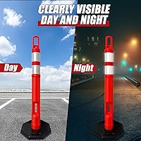 Vista 5 de Paquete de 3 juegos CJ Safety de 45 pulgadas, cono de delineador naranja con base de goma resistente de 10 libras, 2 bandas reflectantes