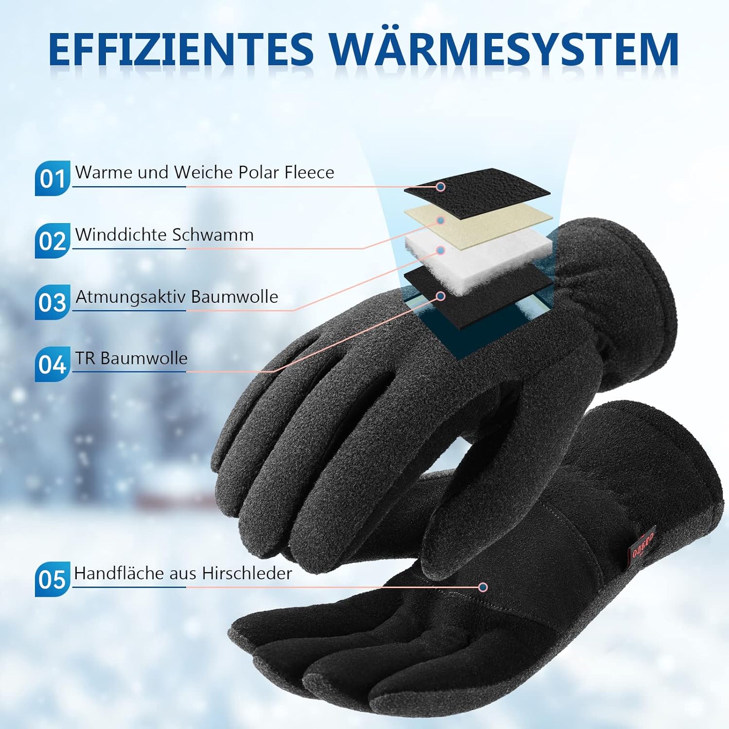 Winter Gloves for Men Women: -20°F Thermal Warm Deerskin Polar Fleece Cotton Glove - Image 8