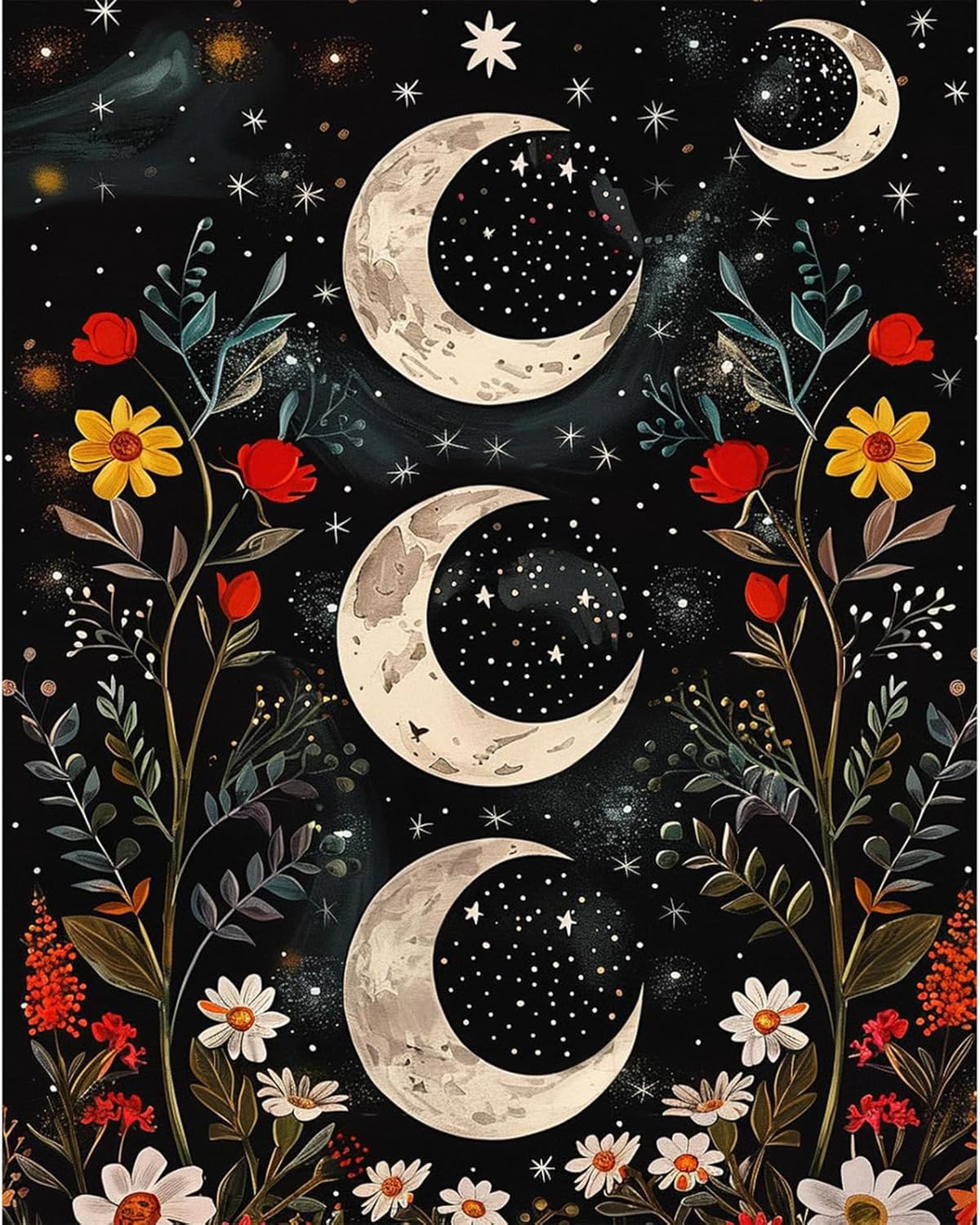 WJWWANG Paint by Numbers for Adults 16x20inch DIY Paint by Numbers Kits Flowers Vines Moon for Beginner on Canvas Oil Painting with Paintbrushes for Home Decoration