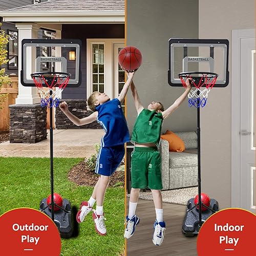 Miniatura 5 de Aro de baloncesto para niños para jugar en interiores y exteriores, altura ajustable de 2.9 a 6.2 pies, aro de baloncesto para niños, juguetes
