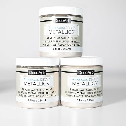 DecoArt Americana Décor Metallics - Pintura de perlas metálicas, paquete de 3 pinturas acrílicas metálicas de 8 onzas, pintura multisuperficie a