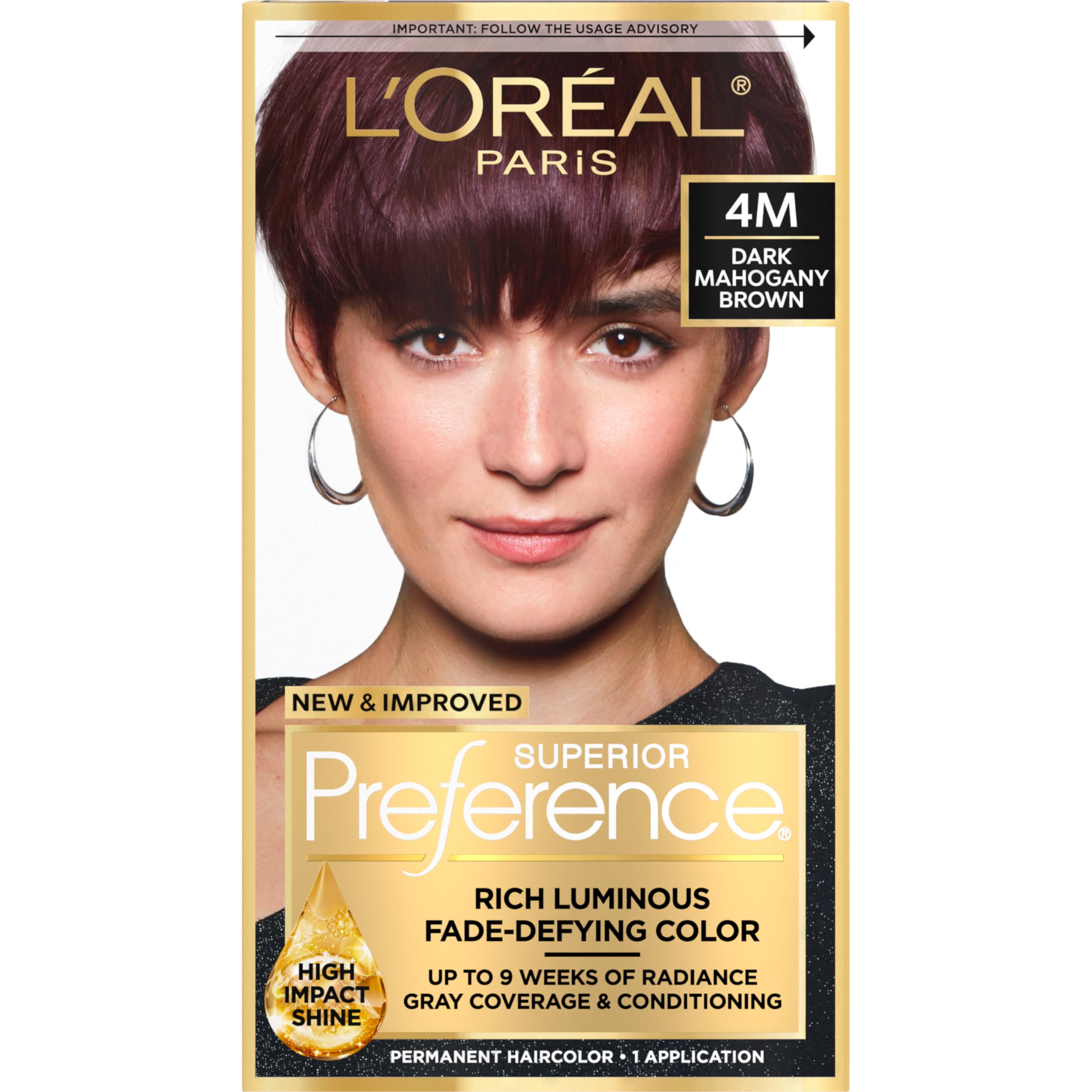 Superior Preference Luminous Fade-Defying Permanent Hair Color, Hair Dye For Up to 9 Weeks of Radiance, Dark Mahogany Brown 4M, 1 Hair Dye Kit