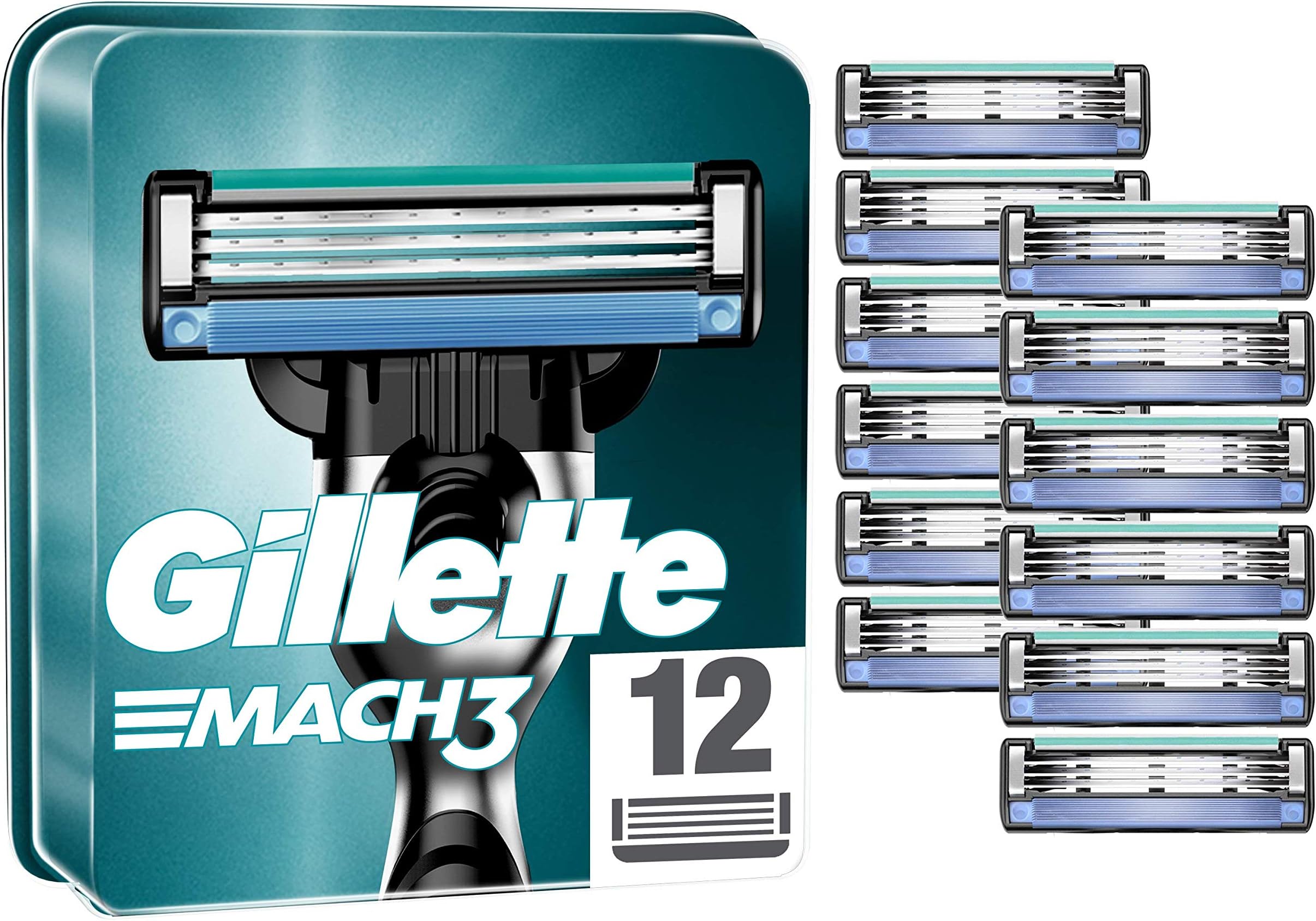 Mach3 Razor Blades Men, Pack of 12 Razor Blade Refills, Stronger Than Steel Blades, Enhanced Lubrastrip