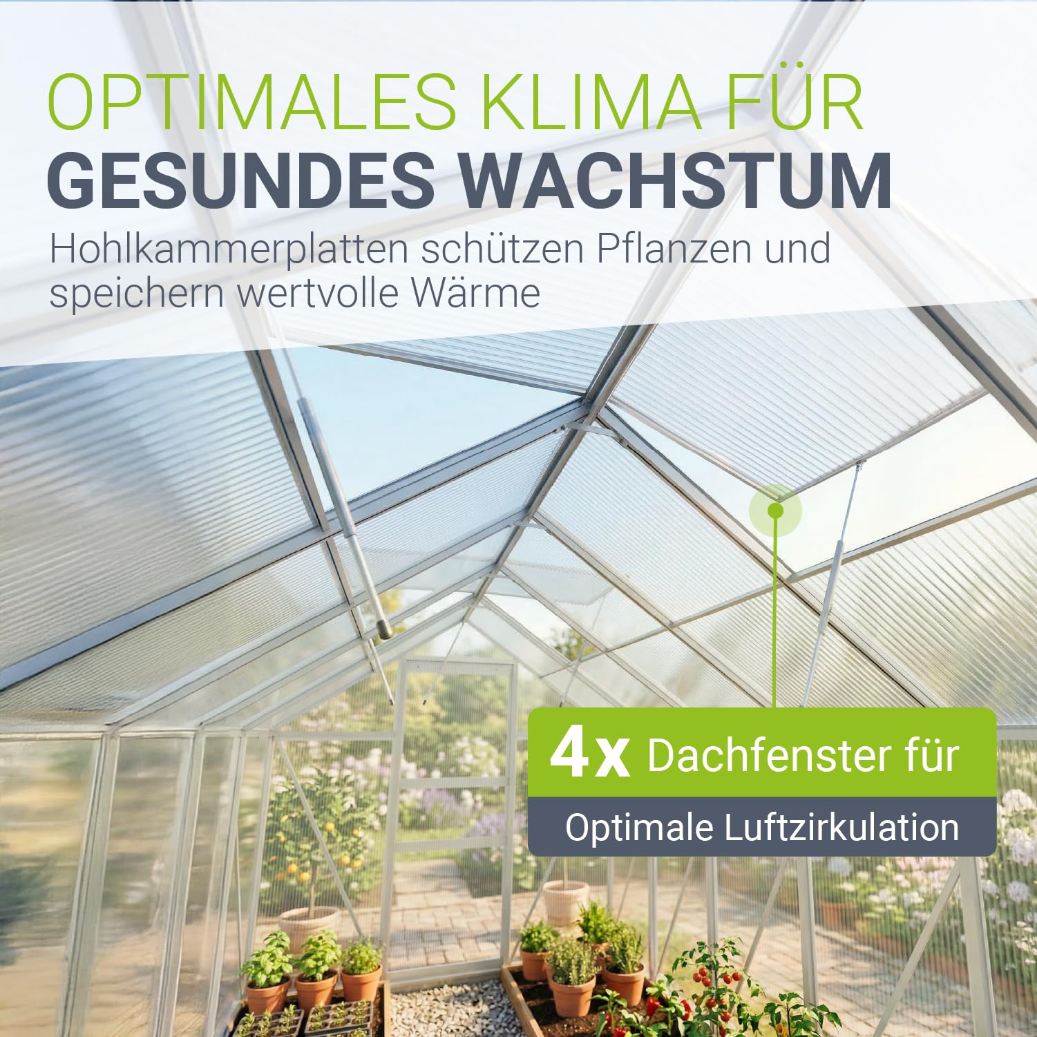 JUSKYS® Gewächshaus 7,2 m² - Aluminiumgestell & Stahlfundament, UV-beständig, abschließbare Schiebetür, belüftbare Dachfenster 61x57 cm