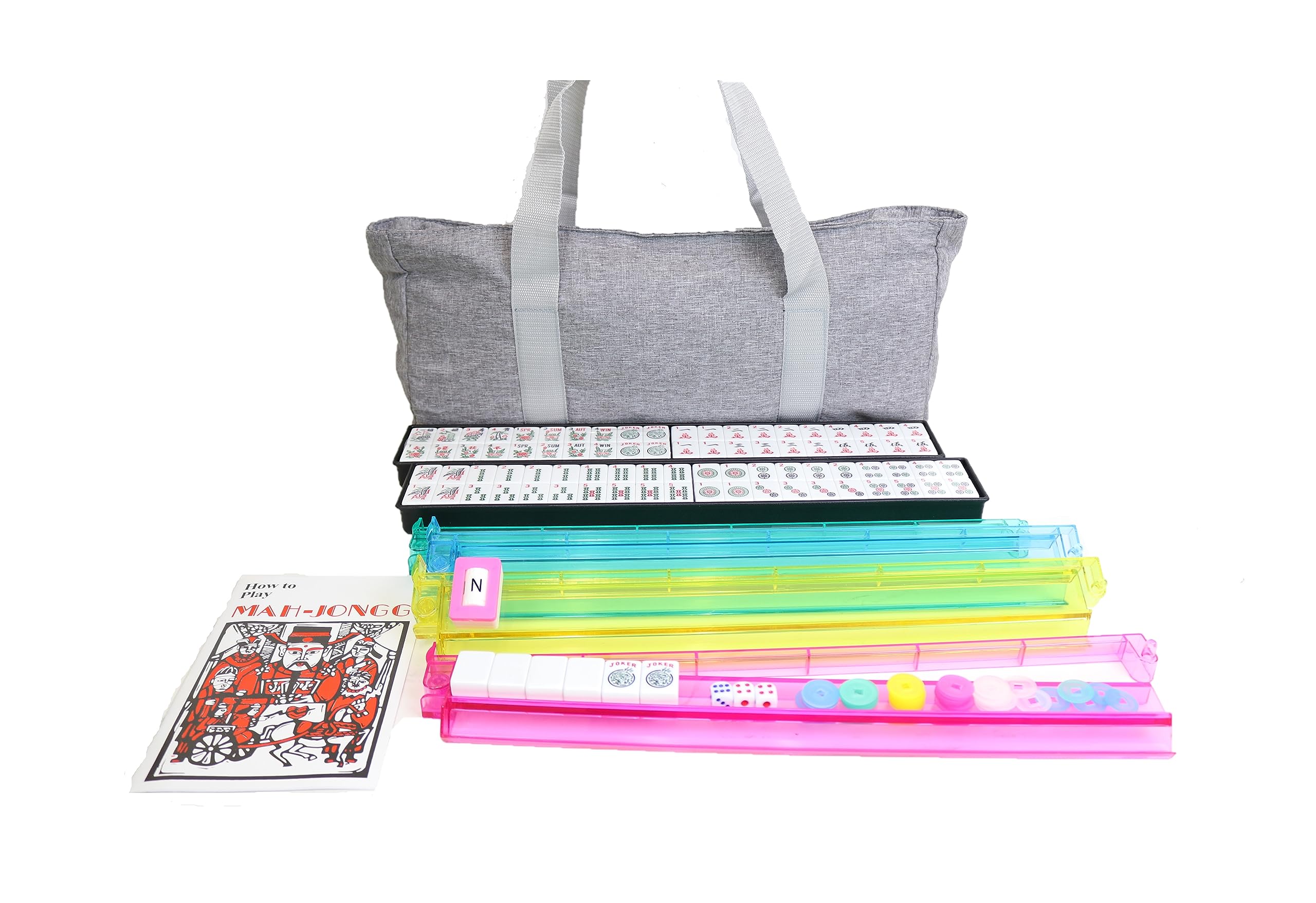 usamjtable 166 Tiles American Mahjong Set Soft Bag 4 All in One Color Pushers Racks Combo Easy Carry (Gray)