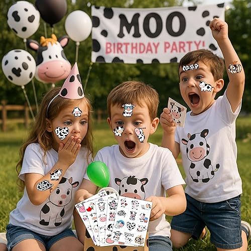 Miniatura 3 de 96 tatuajes temporales precortados de vaca para niños, suministros para fiestas de cumpleaños de animales de granja, decoraciones y recuerdos,