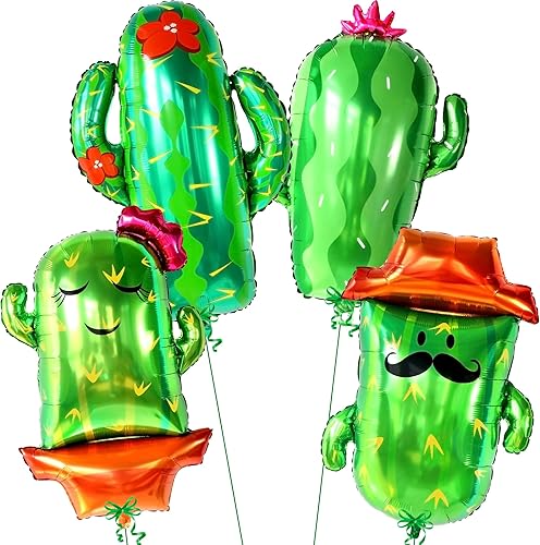 KatchOn, Globos de cactus para decoración de fiesta de cactus, tamaño grande, 34 pulgadas, paquete de 4, globos del Cinco de Mayo, globo de fiesta