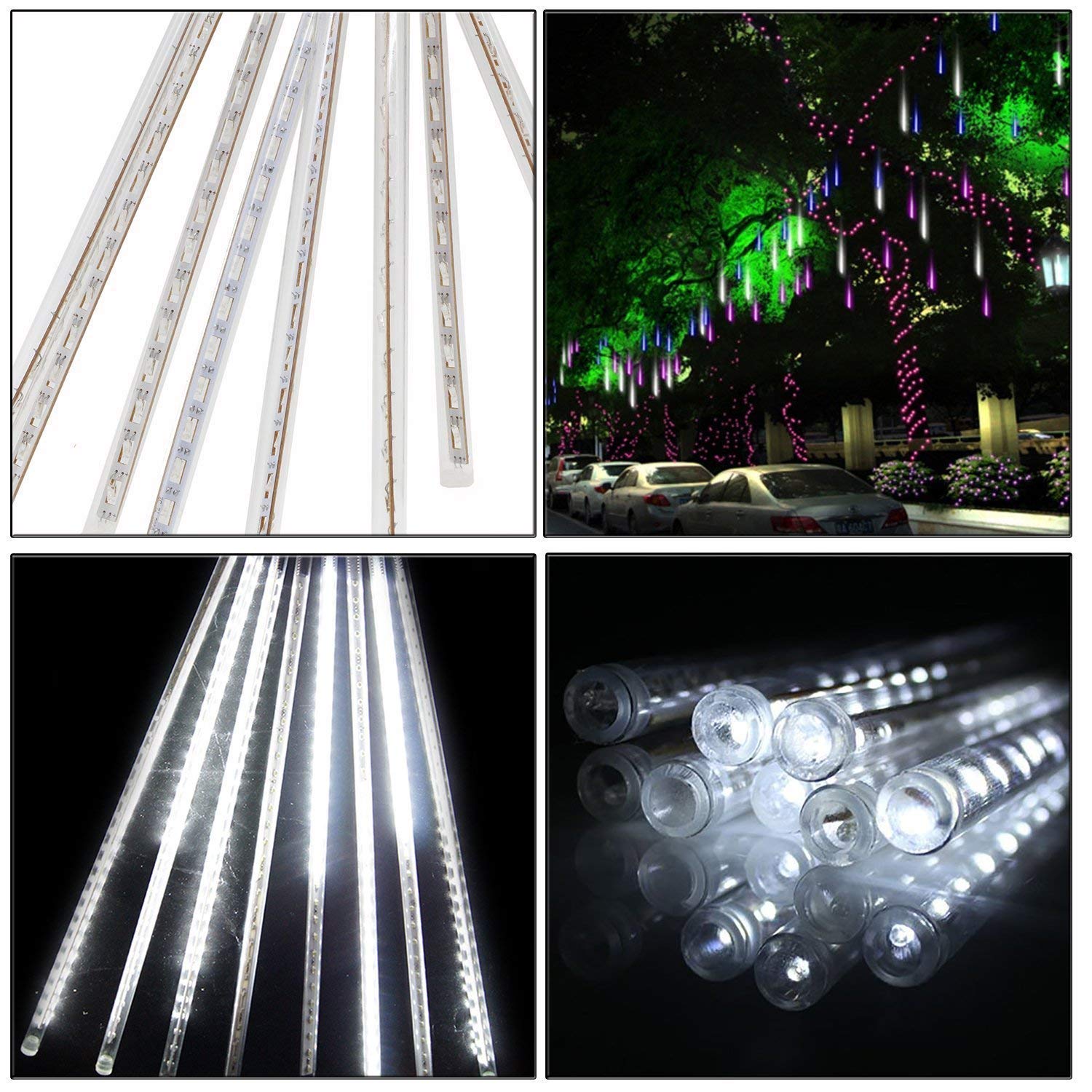 Geanmoki LED Meteor Shower Rain Lights,Drop/Icicle Snow Falling Raindrop 30cm 8 Tubes Waterproof Cascading Lights for Wedding Xmas Home Decor (White)