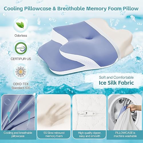 Miniatura 6 de Almohada cervical cervical para aliviar el dolor de cuello y apoyo, almohada ergonómica de espuma viscoelástica con contorno de doble altura y funda