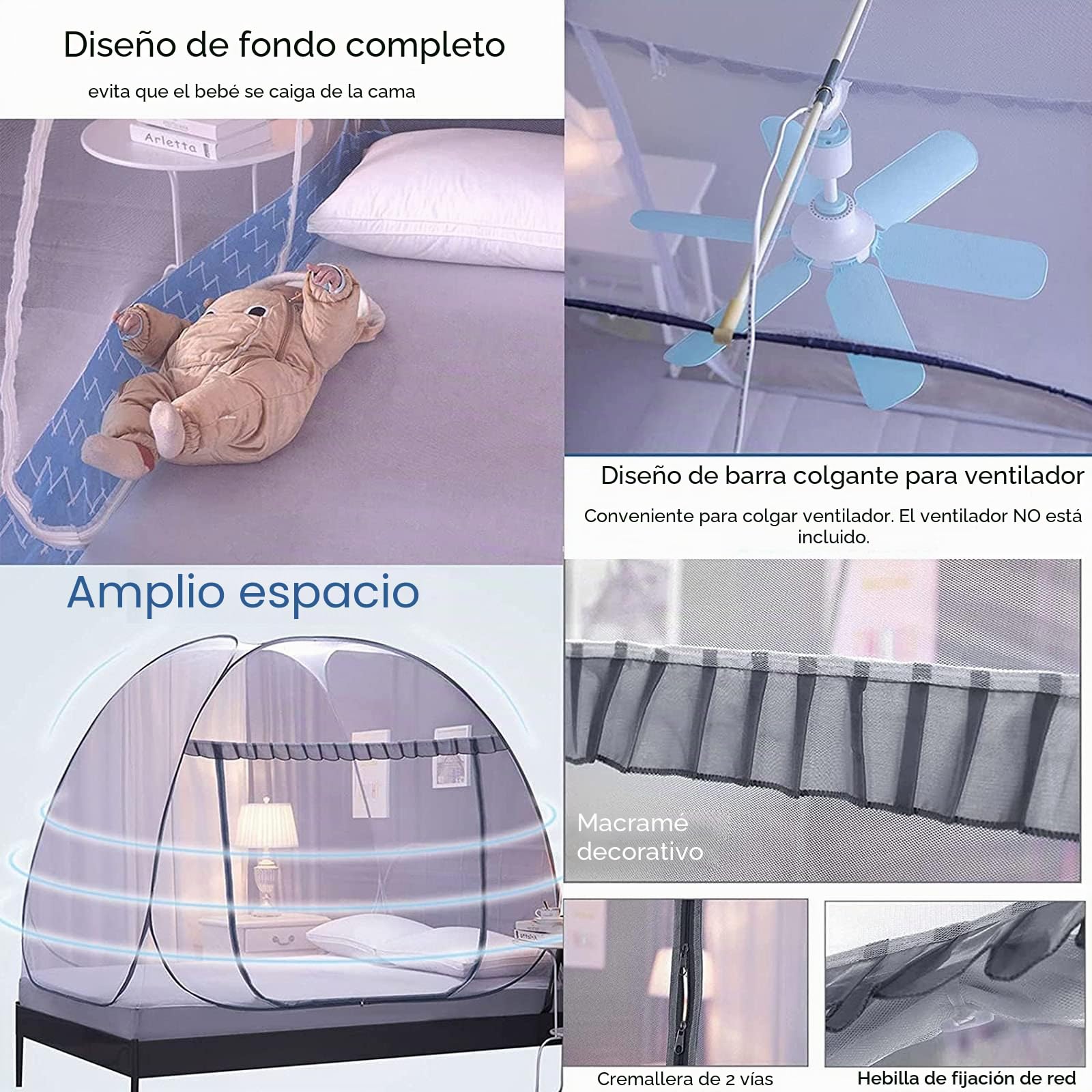 Mosquiteras Entrada Super Grandes Plegables, Mosquiteras Yurta Emergentes para Cama Individual,Evitan Que Los Insectos Garanticen La Circulación Aire,E,1 * 2 * 1M