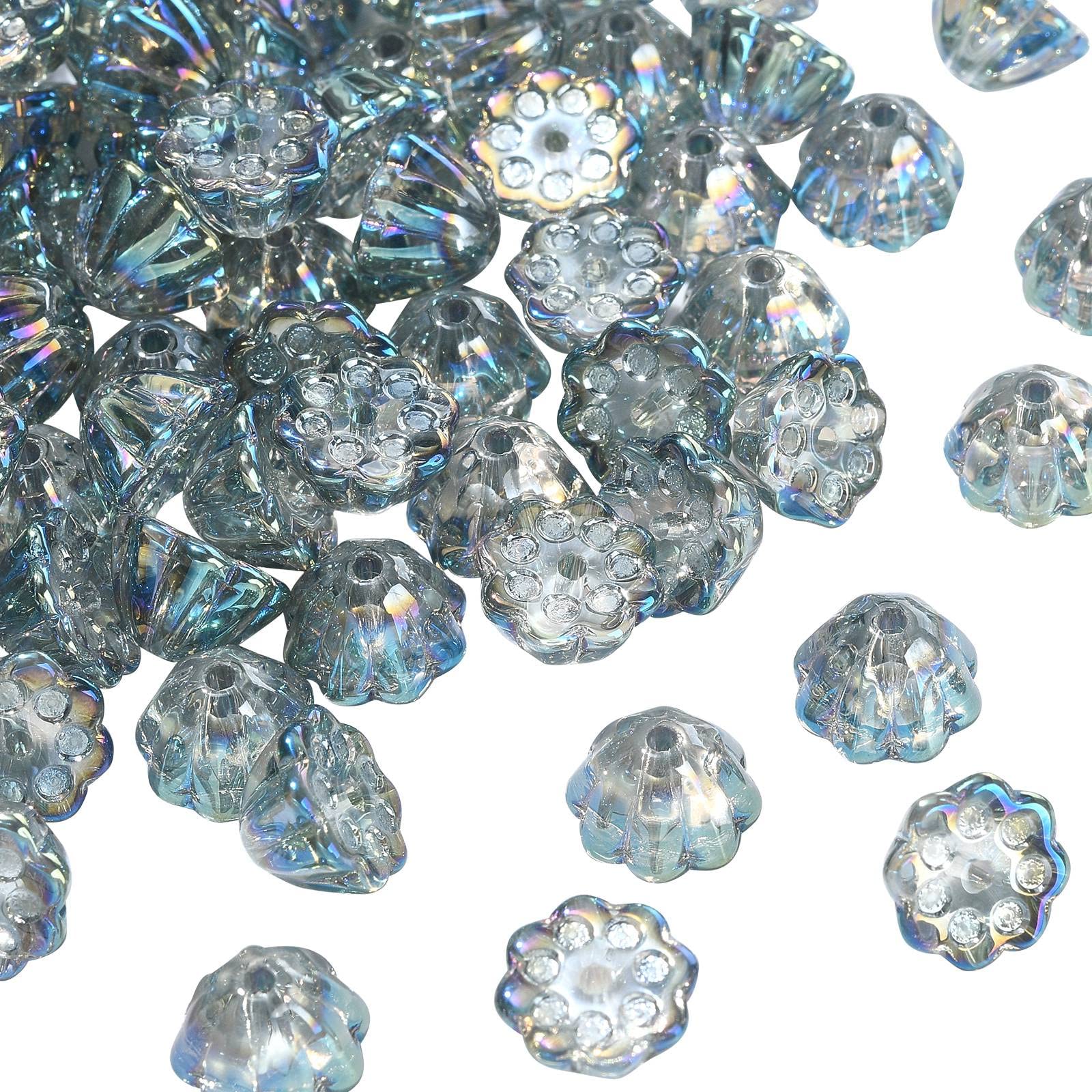 KitBeads 100pcs AB Color Lotus Pod Beads Transparent Grey Blue Glass Lotus Pod Beads Lotus Seed Spacer Loose Beads for Jewelry Making Bulk