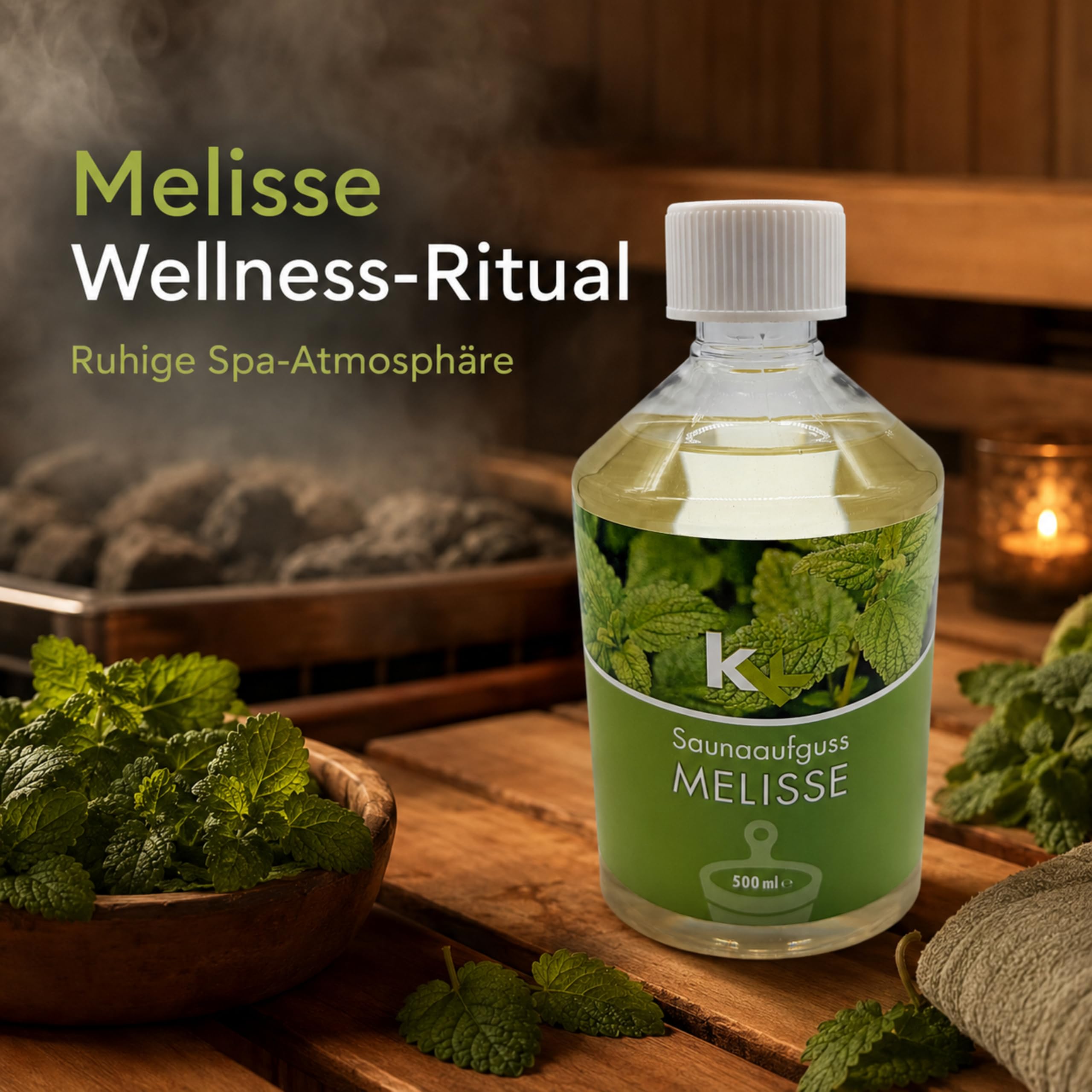 KK Sauna Aufguss Konzentrate PREMIUM | 500 ml Flasche | Made in Germany | Wellness für Zuhause | Melisse