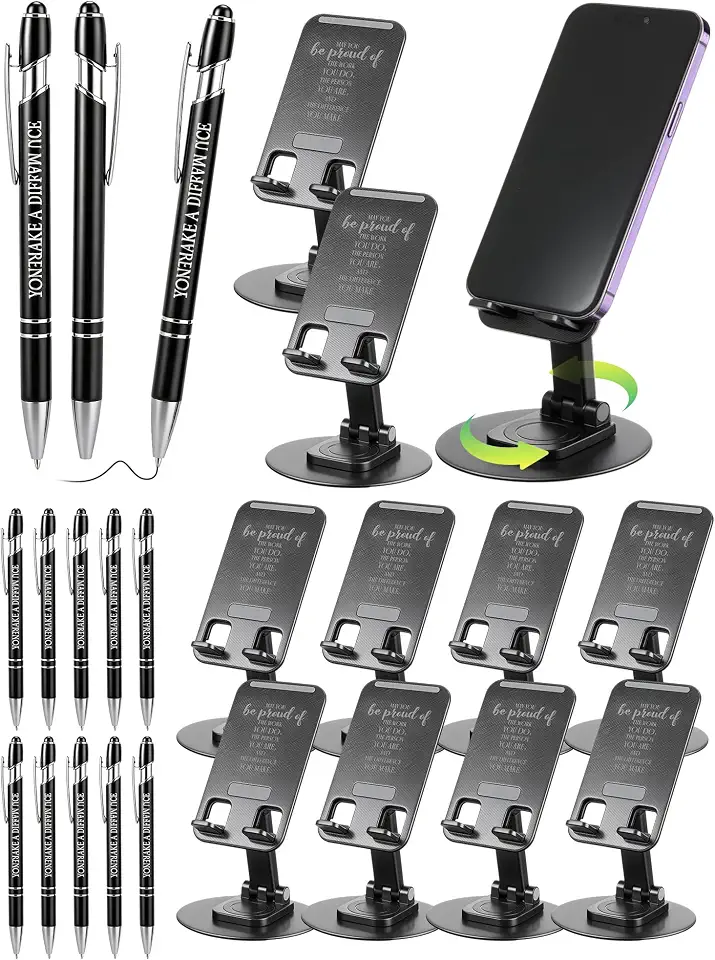 SiliFine Conjunto de 10 suportes motivacionais para celular com canetas esferográficas, suporte giratório 360 para telefone de mesa "Que você tenha orgulho do trabalho que você faz" para trabalhadores