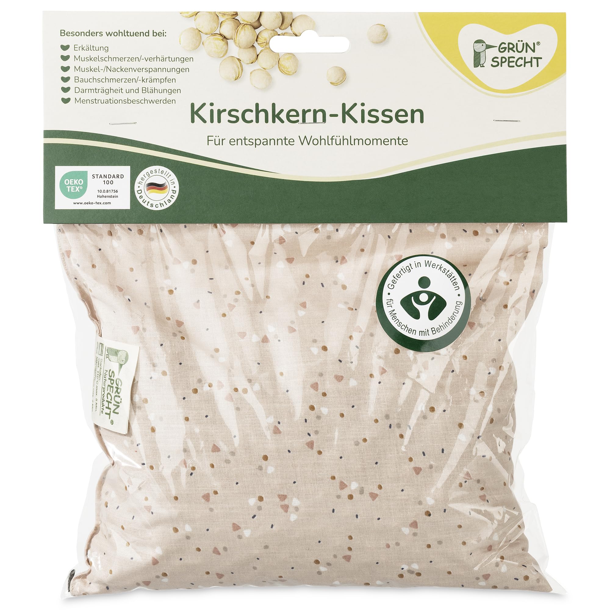 GRÜNSPECHT Kirschkern-Kissen 22x24cm, Wärmekissen für Nacken, Bauch & Rücken, Bezug aus 100% Baumwolle, für Mikrowelle & Backofen; Dreiecke Cameo rose (110-V7)