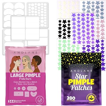 624 Pcs Hydrocolloid Pimple Patch Bundle 280 Star Acne Patches Glitter, Glow, Translucent, 7 Colors, 3 Sizes + 344 Large Pimple Patches for Face & Body