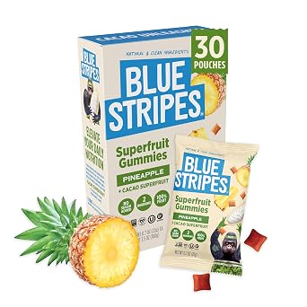 Blue Stripes Pineapple Cacao Gummies - Single Serving Pouches 6 x 5ct