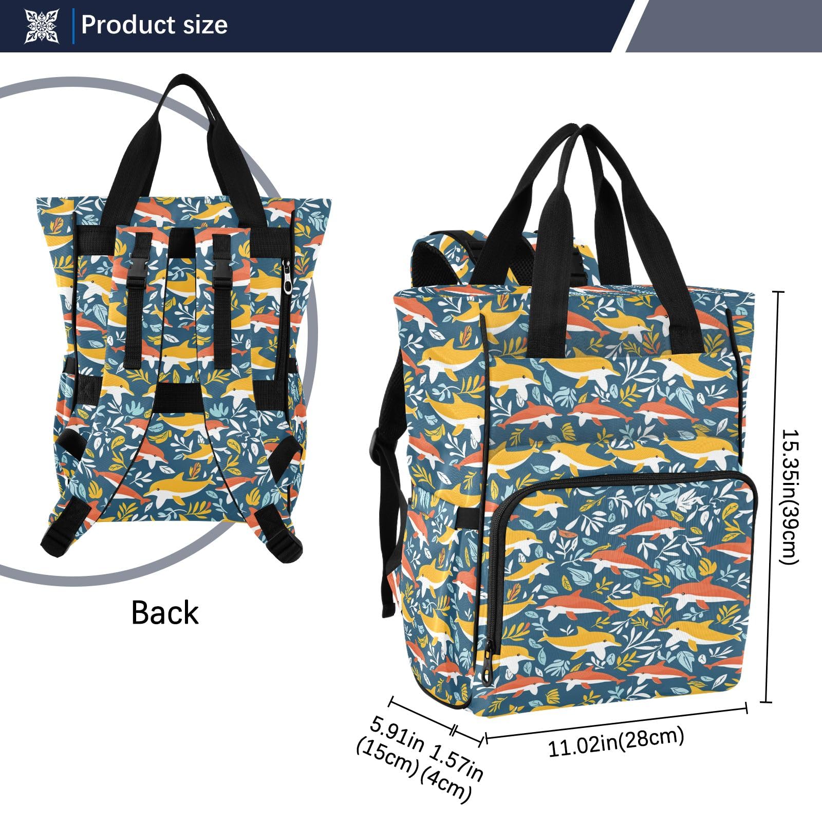 Mnsruu Leaf and Whale - Borsa per pannolini per bambini, zaino grande, impermeabile, da viaggio, per mamme e papà
