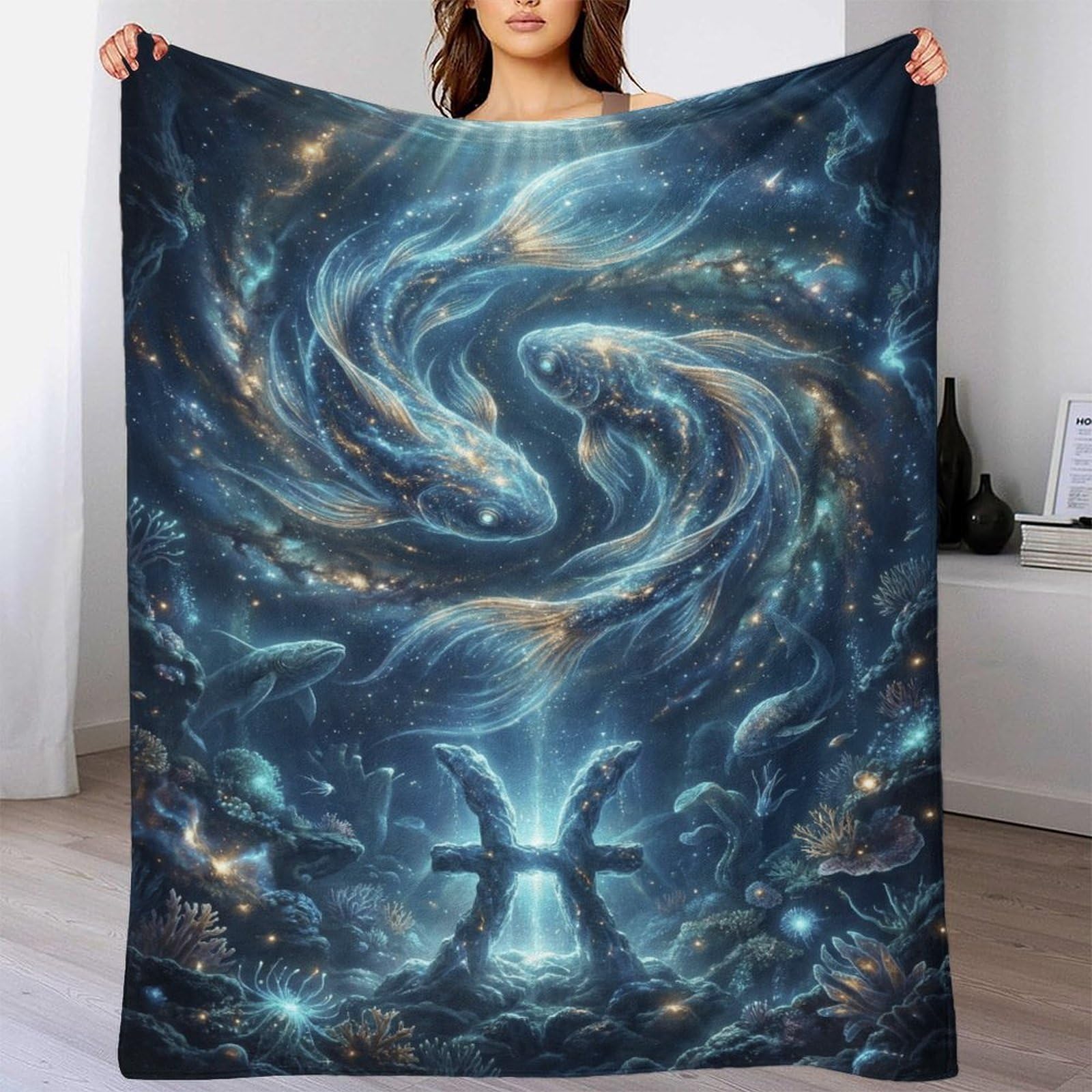 H3B8U2Y5 Pisces Zodiac for for Flannel Throw Blanket, Bedroom Nap Use