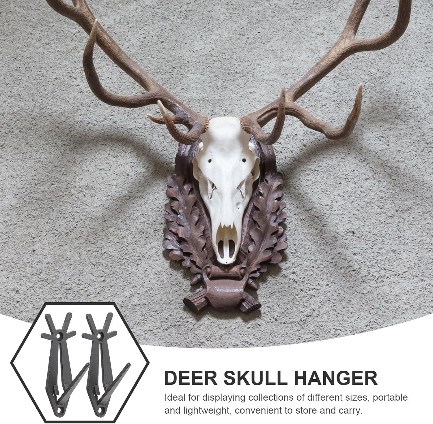 6pcs Black Stainless Steel Deer Skull Hanger Wall Mounted Trophy Mount | Screws Included, Easy Installation, Indoor or Outdoor Use, for Displaying Collections